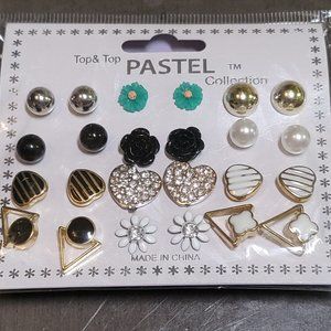 NWT Top & Top Pastel Collection 12 pairs of stud earrings costume jewelry